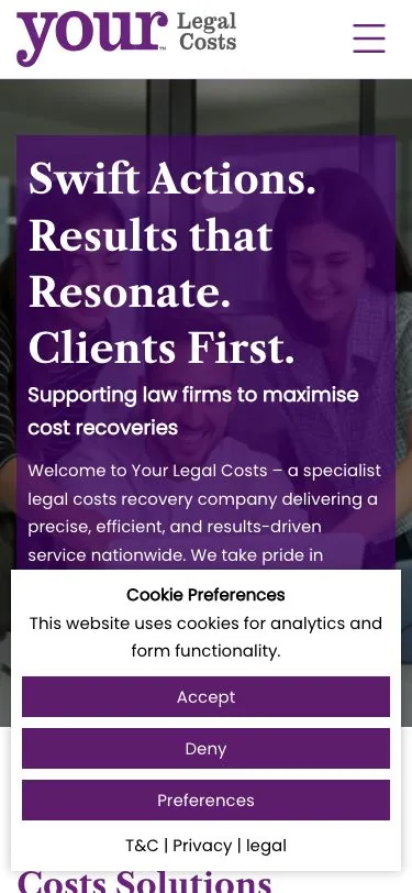 YOUR Legal Costs mobile view