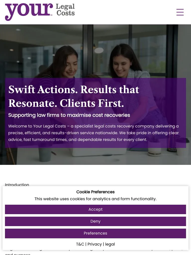 YOUR Legal Costs tablet view